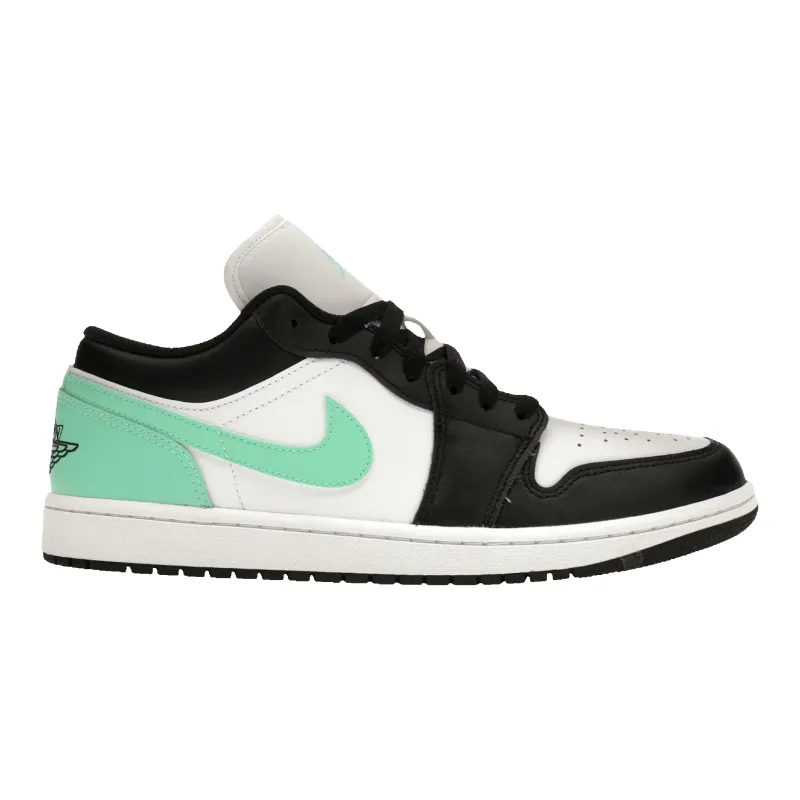 Nike Air Jordan 1 Low Men's Sneakers — White, Black & Green Glow Low-Top made by Nike