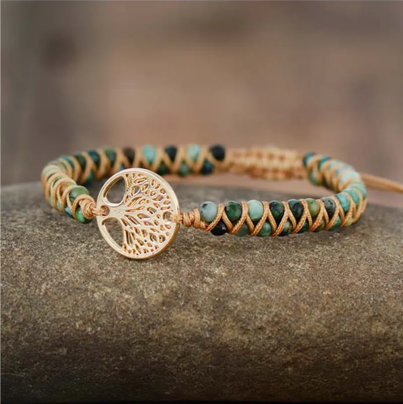 Goldtone Tree of Life - African Jasper Beaded Bracelet made by Zulily