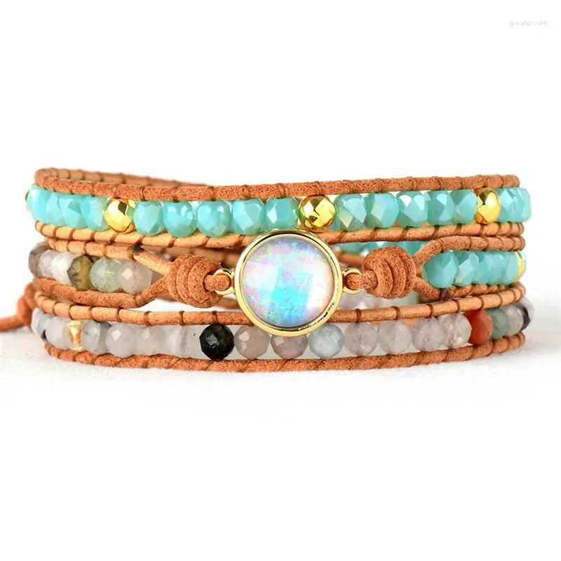 Jade, Agate & Man-Made Opal Heart Wrap Bracelet ‚Äì Handcrafted Leather Edition made by Zulily