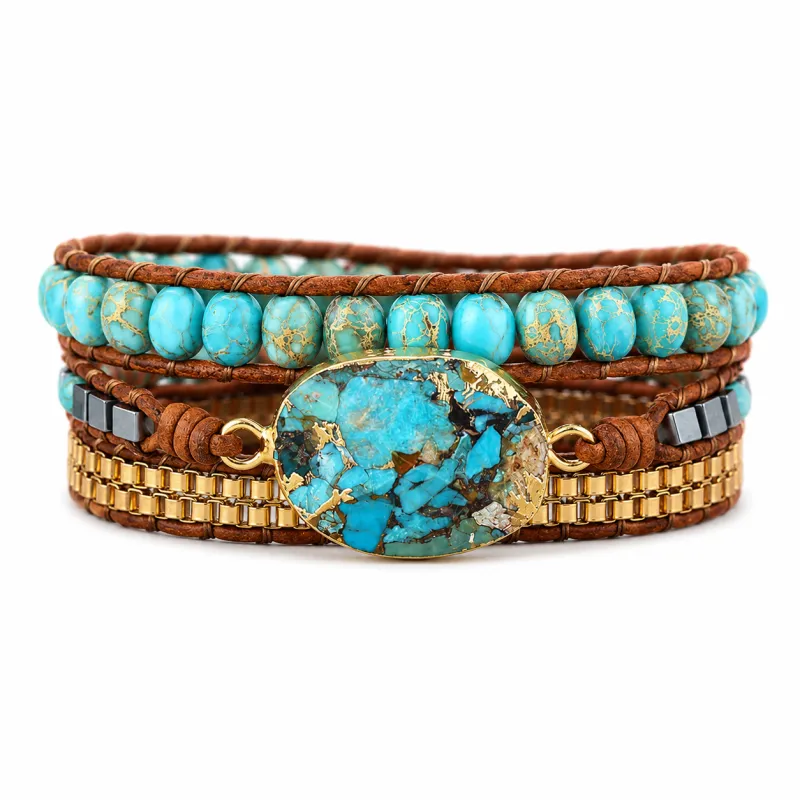 Turquoise Jasper Leather Stone Wrap Bracelet made by Zulily