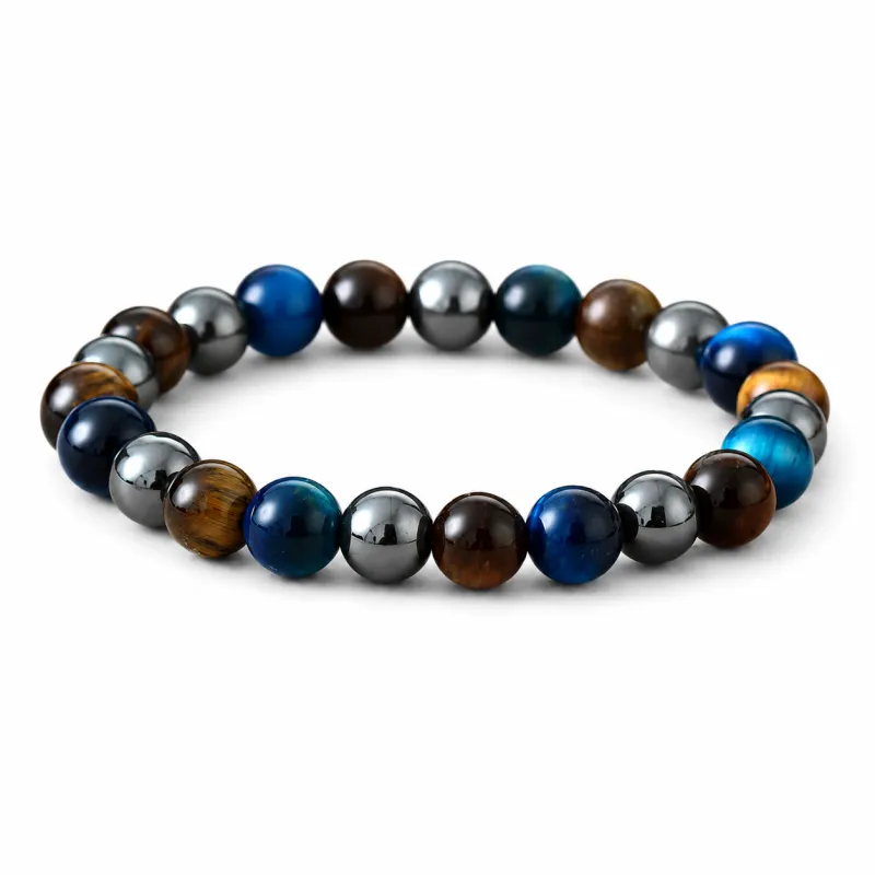 Hematite Tigers Eye Blue Stretch Beaded Bracelet made by Zulily