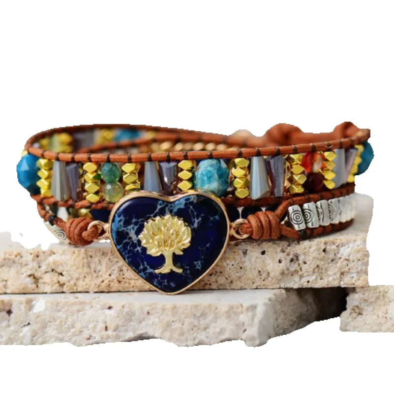 Blue Jasper Heart Tree of Life Stone Bracelet made by Zulily