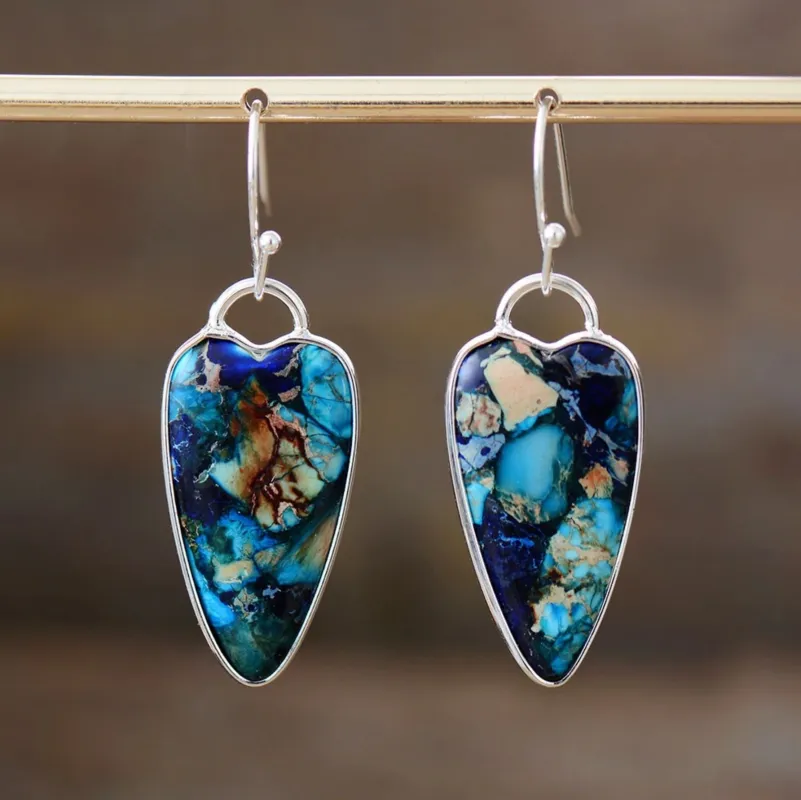 Jasper & Silvertone Heart Drop Earrings made by Zulily