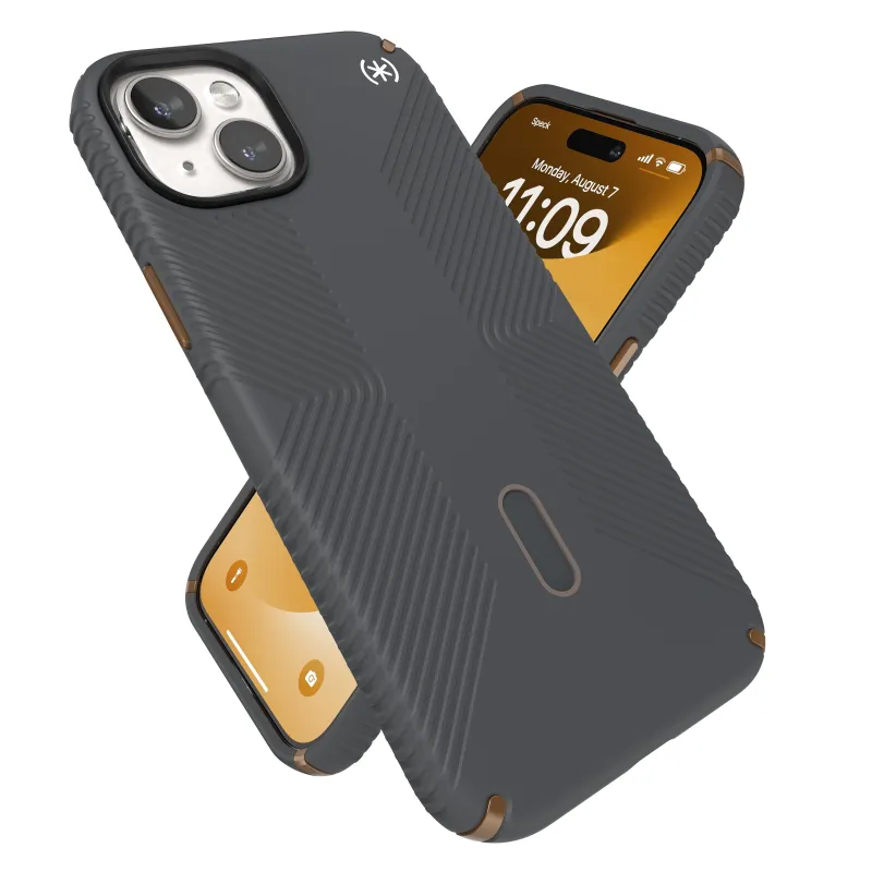 Speck Iphone 15 Plus Case - Clicklock No-Slip Interlock, Magsafe, Drop Protection Grip - for Iphone 15 Plus & Iphone 14 Plus - 6.7 Inch Phone Case - Presidio2 Grip Charcoal Grey/Cool Bronze/White made by speck