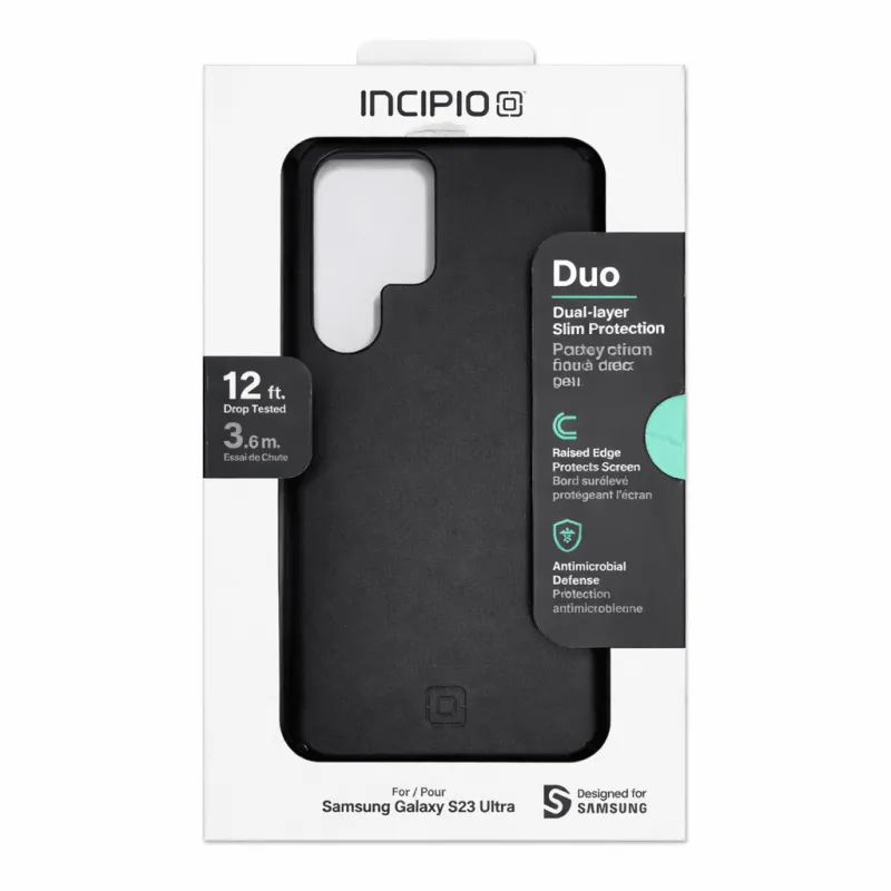 Incipio Duo Phone Case for Samsung S23 Ultra - Slim, Dual-Layer & 12ft Drop Protection - Scratch Resistant + 5g & Wireless Charging Compatible - Made from Recycled Materials (Black) made by Incipio