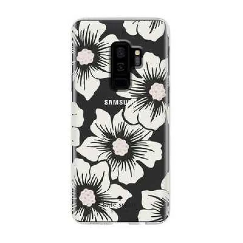 Kate Spade New York Phone Case | for Samsung Galaxy S9 Plus | Protective Clear Crystal Phone Cases with Slim Design and Drop Protection - Hollyhock Floral Clear / Cream with Stones made by Kate Spade