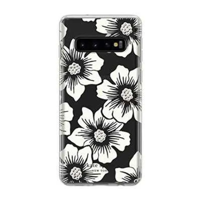 Kate Spade New York Phone Case | for Samsung Galaxy S10 | Protective Clear Crystal Hardshell Phone Cases with Slim Design and Drop Protection - Hollyhock Floral Clear/Cream with Stones made by Kate Spade