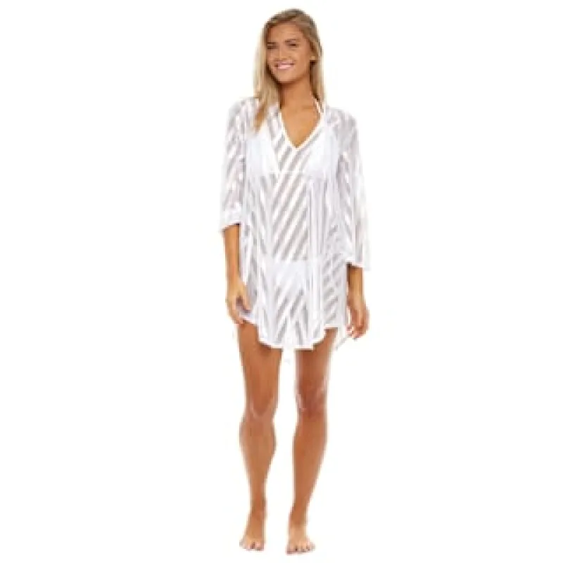 Jqm14028 Striped Mesh V-neck Tunic made by Jordan Taylor