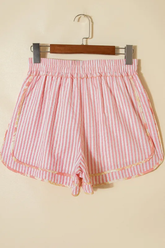 Laurel Striped Casual Shorts - L - 12/14 / Light Pink made by Threaded Pear