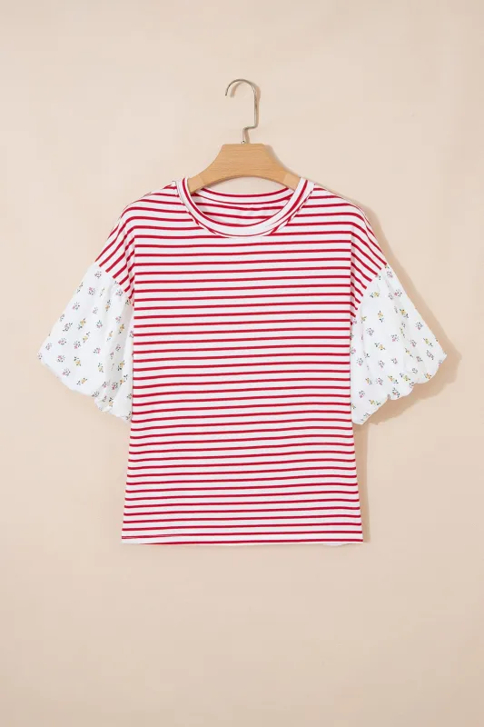 Carol Patchwork Loose Top - L - 12/14 / Red Stripe made by Threaded Pear