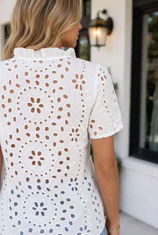 Ila Hollow Out Blouse - L - 12/14 / White made by Threaded Pear