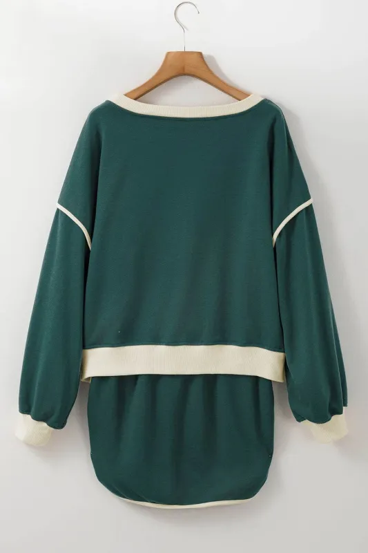 Violeta Loose Pullover and Lace-up Waist Skort Set - Evergreen / M - 8/10 made by Threaded Pear