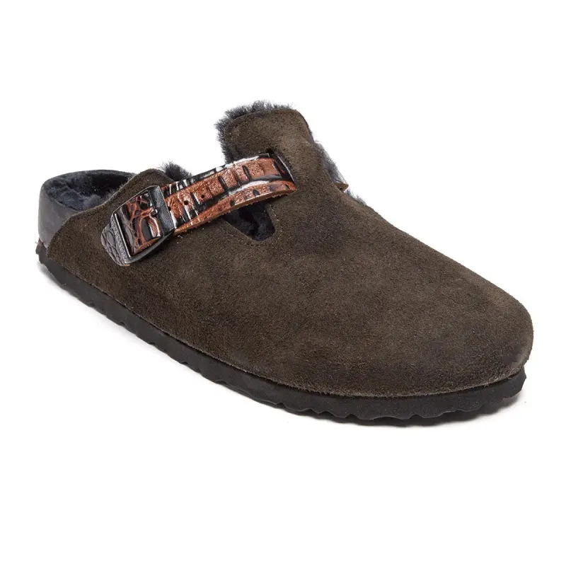 Birkenstock Boston BL Shearling Exquisite Suede Leather Clog made by Birkenstock