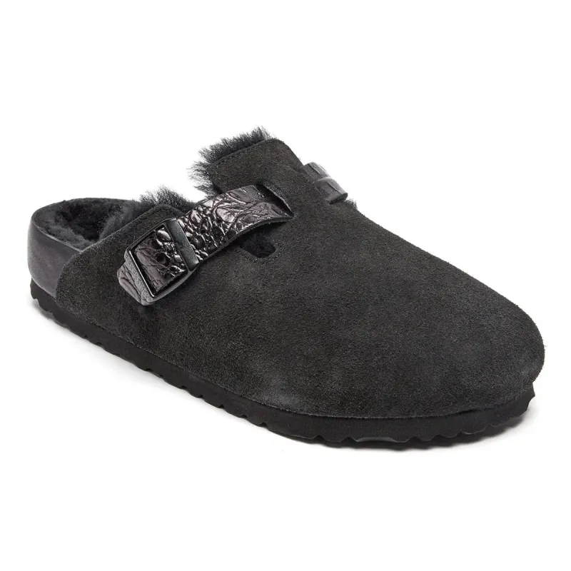 Birkenstock Boston VL Shearling Exquisite Suede Leather Clog made by Birkenstock