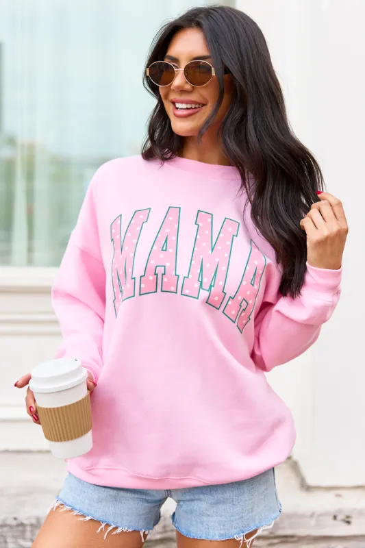 Mama Block Polka Dot Light Pink Graphic Sweatshirt made by Pink Lily