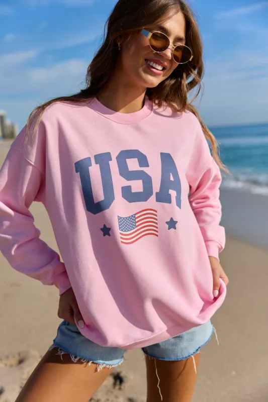 Athletic USA Flag Light Pink Graphic Sweatshirt made by Pink Lily