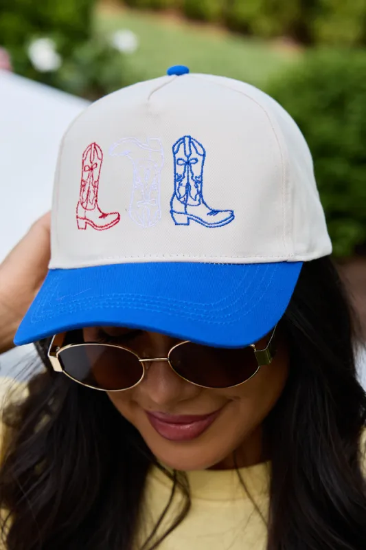 Red White & Blue Cowboy Boot Trucker Hat made by Pink Lily