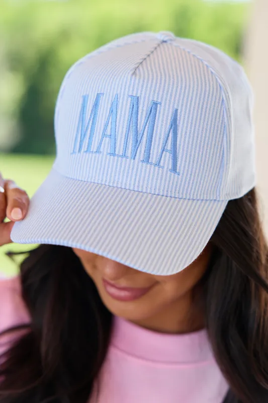 Blue Striped Mama Trucker Hat made by Pink Lily