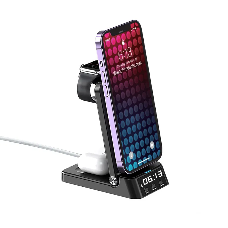 Waloo Mini Wireless Charging Dock With Alarm Clock For iPhone, Apple Watch & AirPods made by Zulily