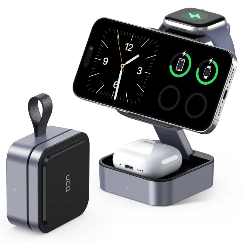 Waloo Compact Upright Magnetic 3-in-1 Wireless Charging Stand for iPhone, Apple Watch & AirPods made by Zulily