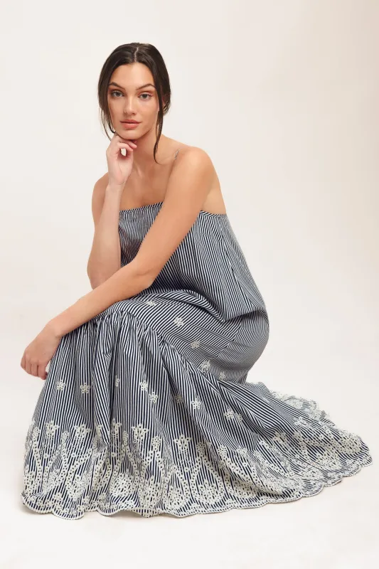 Stripe Cove Woven Midi Dress made by Flying Tomato