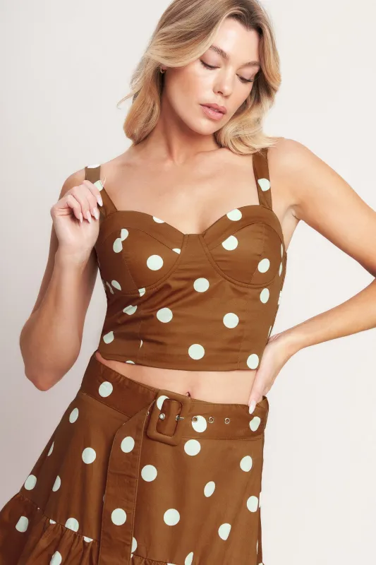 Brown Sugar Dot Woven Bustier Top made by Flying Tomato