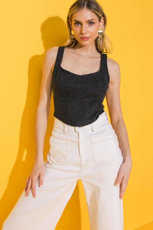 All Ahead Denim Crop Top made by Flying Tomato