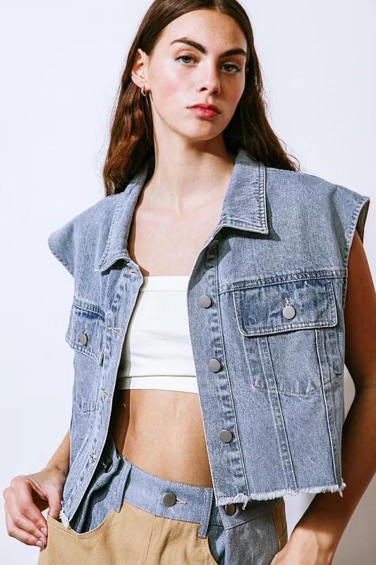 Claim to Fame Denim Vest made by Flying Tomato