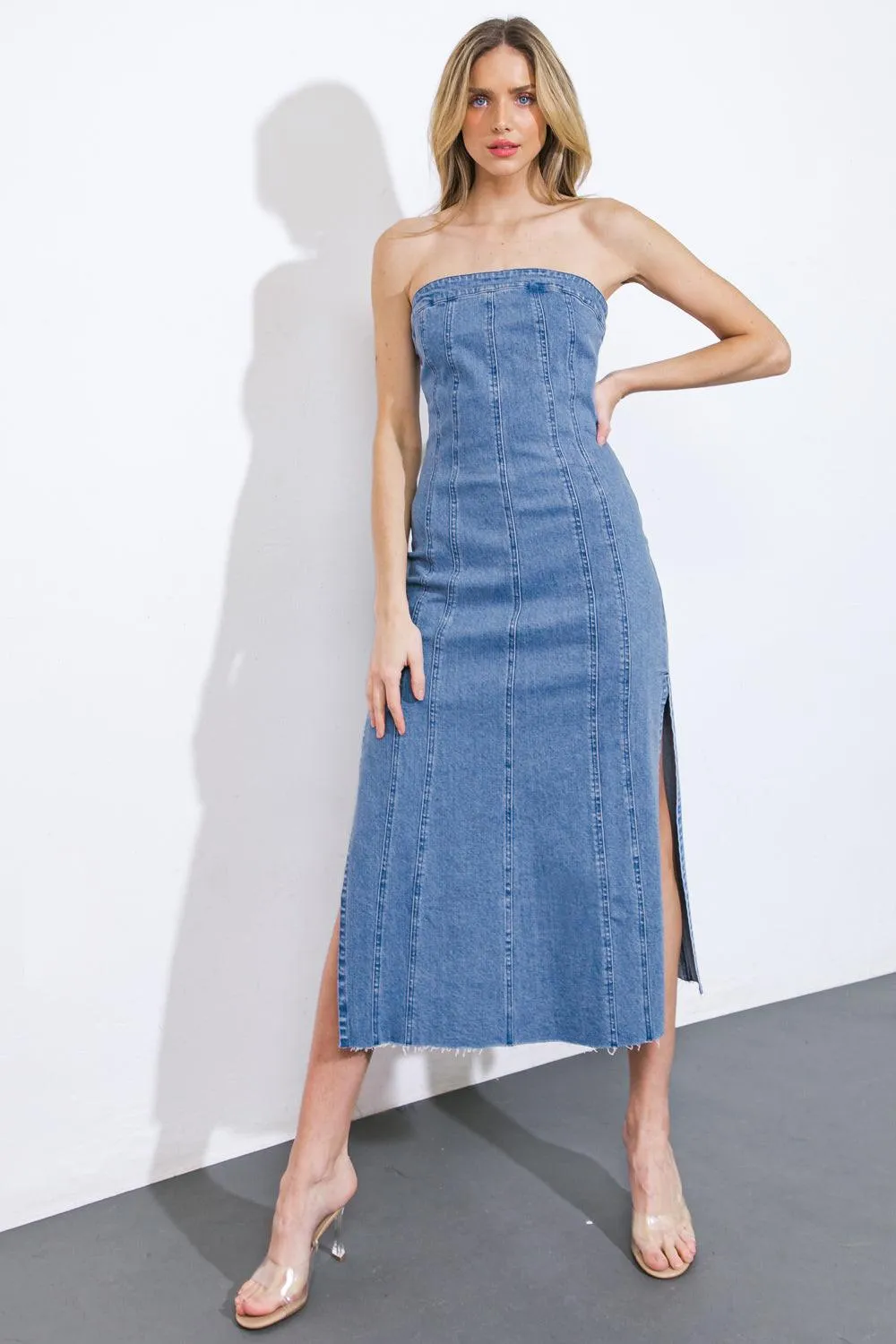 You're Thriving Denim Midi Dress sold by Zulily