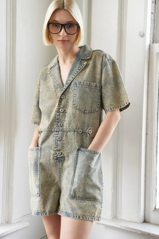 Day in the Life Denim Romper made by Flying Tomato