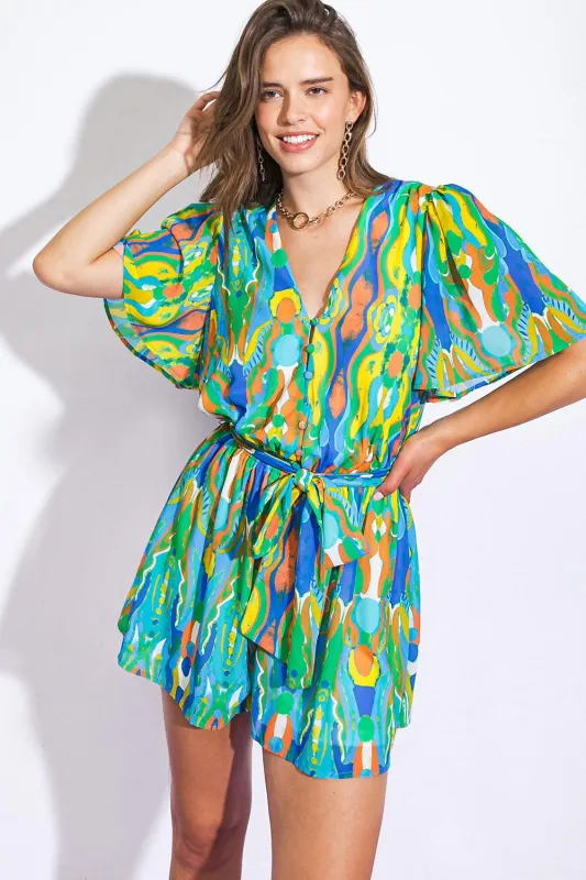 In My Happy Place Woven Romper made by Flying Tomato