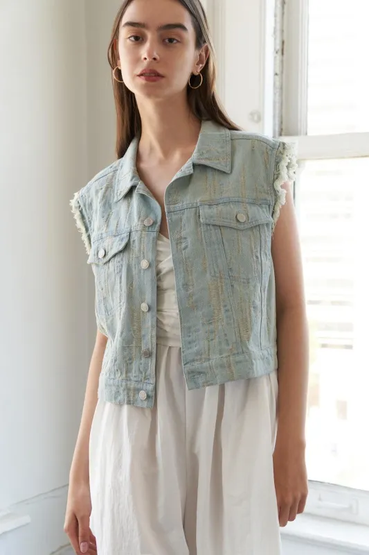 Blessed Lift Denim Vest made by Flying Tomato