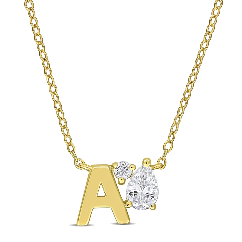 Sofia B. ¾ CT TGW Created White Sapphire Initial Necklace Yellow Silver (18 inches) made by Zulily