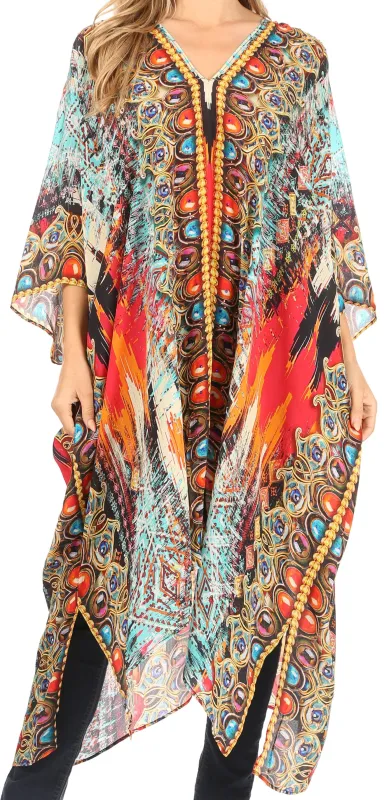Sakkas Alvita Women's V Neck Beach Dress Top Caftan Cover up with Rhinestones made by Zulily