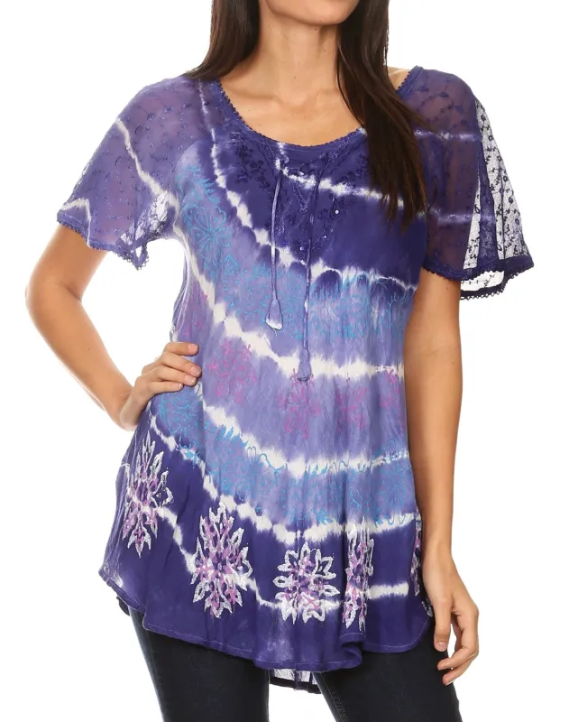 Sakkas Aline Women's Short Sleeve Casual Light Loose Scoop Neck Top Blouse Shirt made by Zulily