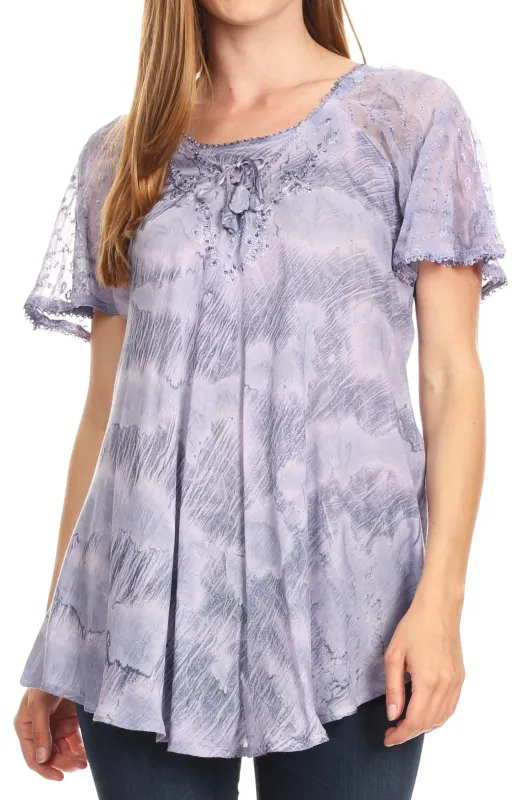 Sakkas Marzia Women's Loose Fit Short Sleeve Casual Tie Dye Batik Blouse Top Tunic made by Zulily