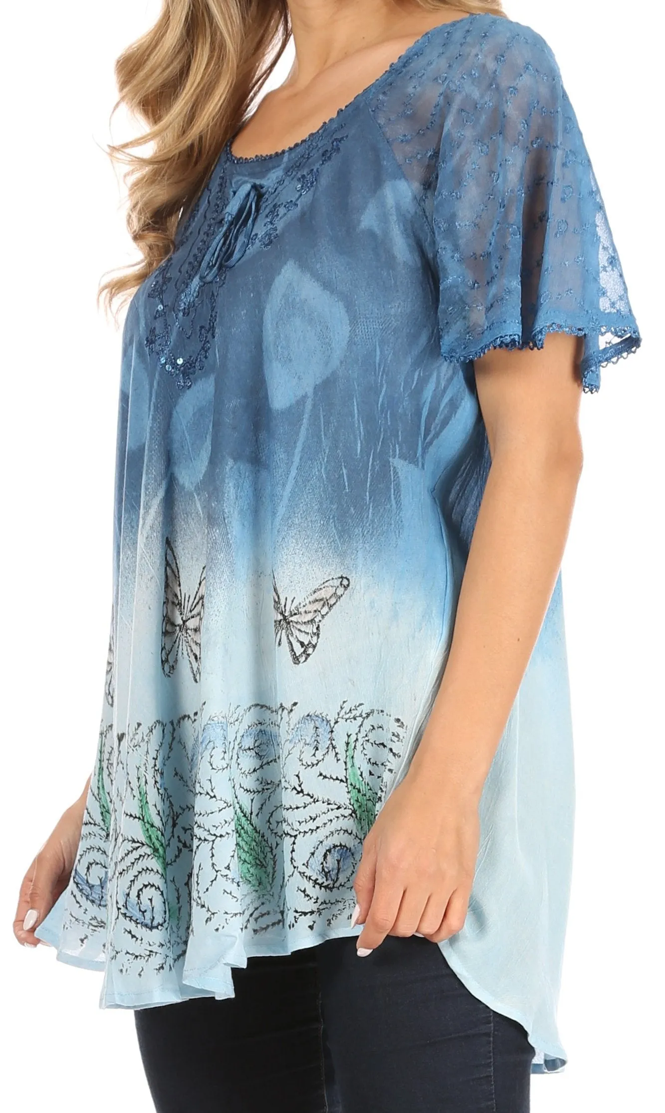 Sakkas Petra Women's Casual Loose Flared Corset Short Sleeve Lace Blouse Top Tunic sold by Zulily product image thumbnail 4