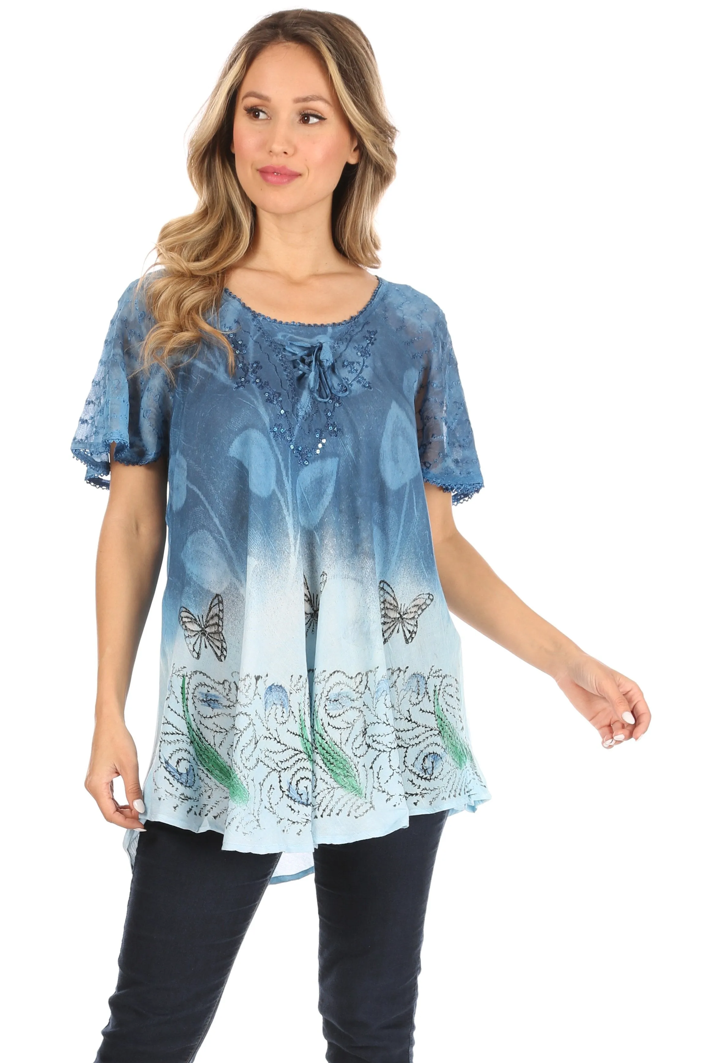Sakkas Petra Women's Casual Loose Flared Corset Short Sleeve Lace Blouse Top Tunic sold by Zulily product image thumbnail 5