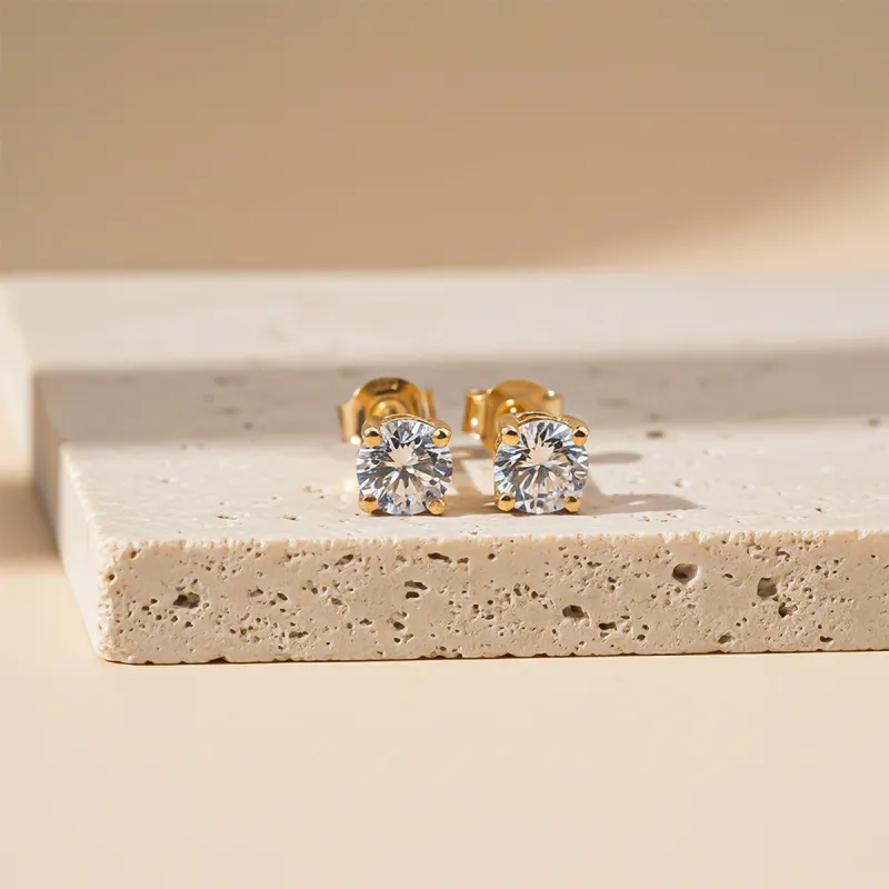 Sterling Silver 14K Yellow Gold Plated Diamond Solitaire Stud Earrings made by Zulily