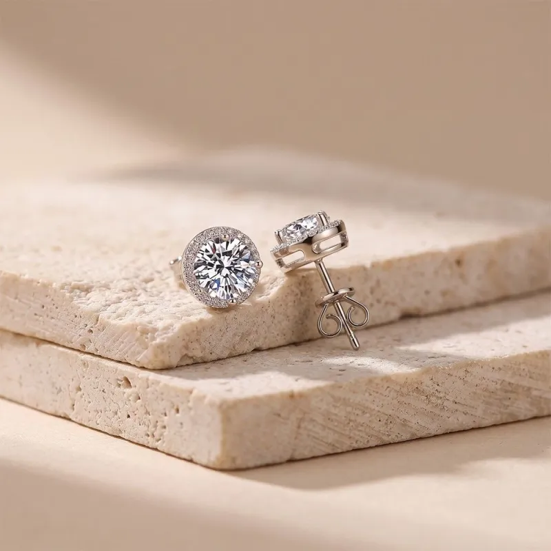 925 Sterling Silver Round Halo Solitaire Stud Earrings made by Zulily