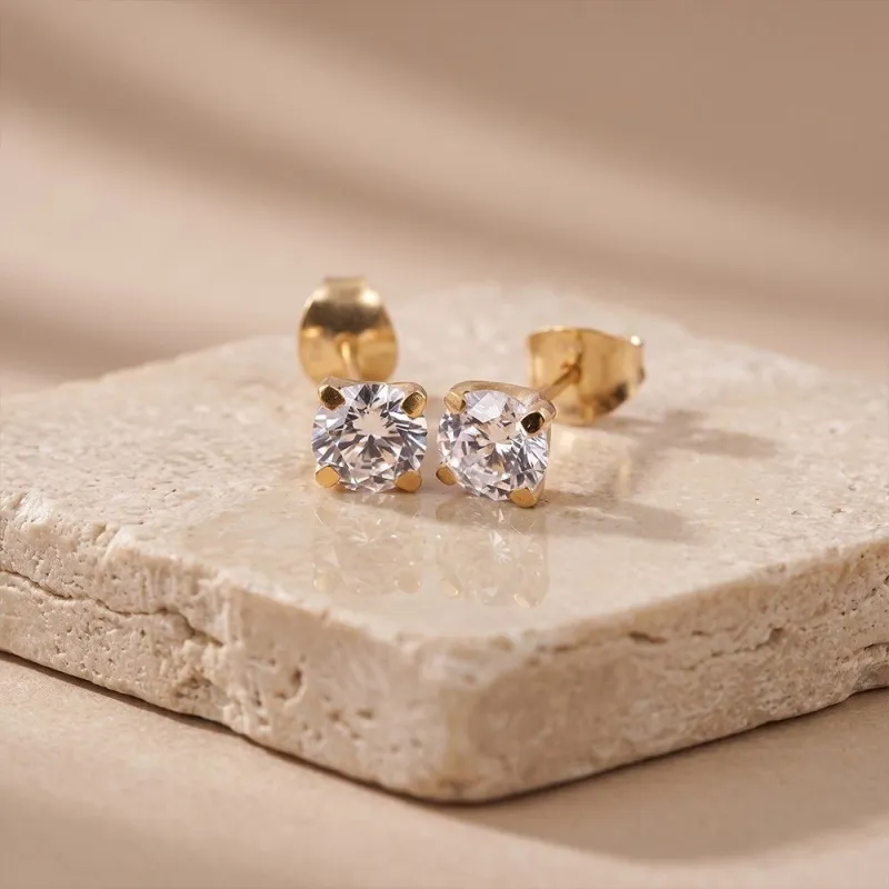 925 Sterling Silver Round Cut Solitaire Stud Earrings 14K Gold Plating made by Zulily