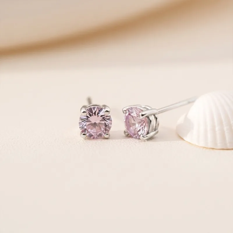 925 Sterling Silver Round Cut Amethyst Purple Solitary Stud Earrings For Women made by Zulily