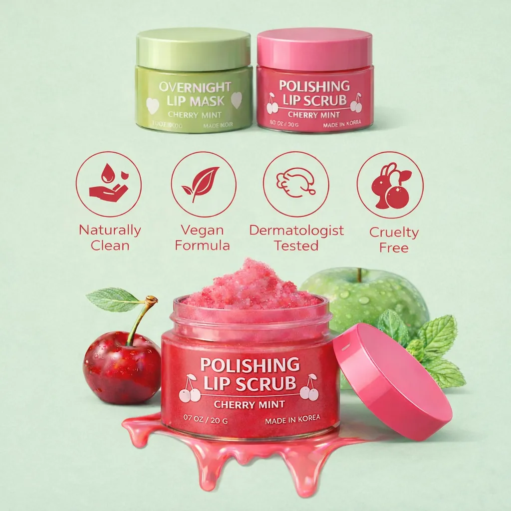 Korean Skincare Lip Care Duo Set - Cherry Mint Exfoliating Lip Scrub & Apple and Pear Overnight Lip Mask sold by Zulily product image thumbnail 4