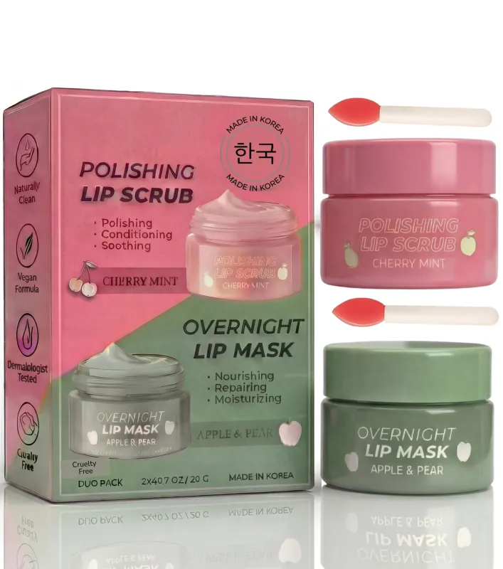 Korean Skincare Lip Care Duo Set - Cherry Mint Exfoliating Lip Scrub & Apple and Pear Overnight Lip Mask made by Zulily