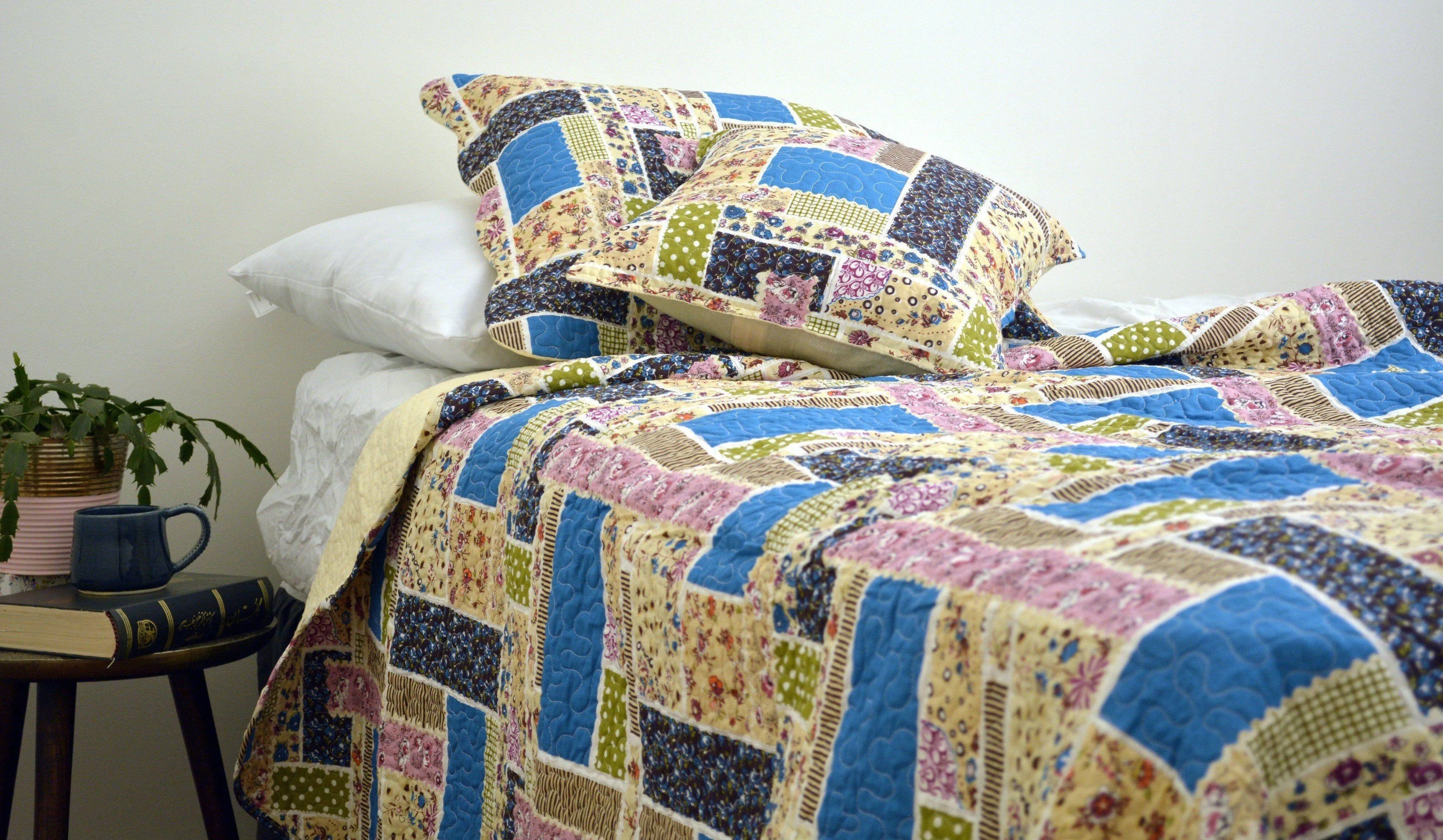 DaDa Bedding Cottage Blue Ivory Yellow Floral Scalloped Cotton Patchwork Quilted Bedspread Set (DXJ103269-1) sold by Zulily product image thumbnail 3