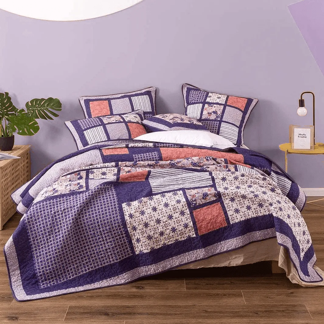 DaDa Bedding Peachy Pink Floral Blossoms Plum Purple Patchwork Quilted Bedspread Set - Designed in USA (JHW877) sold by Zulily