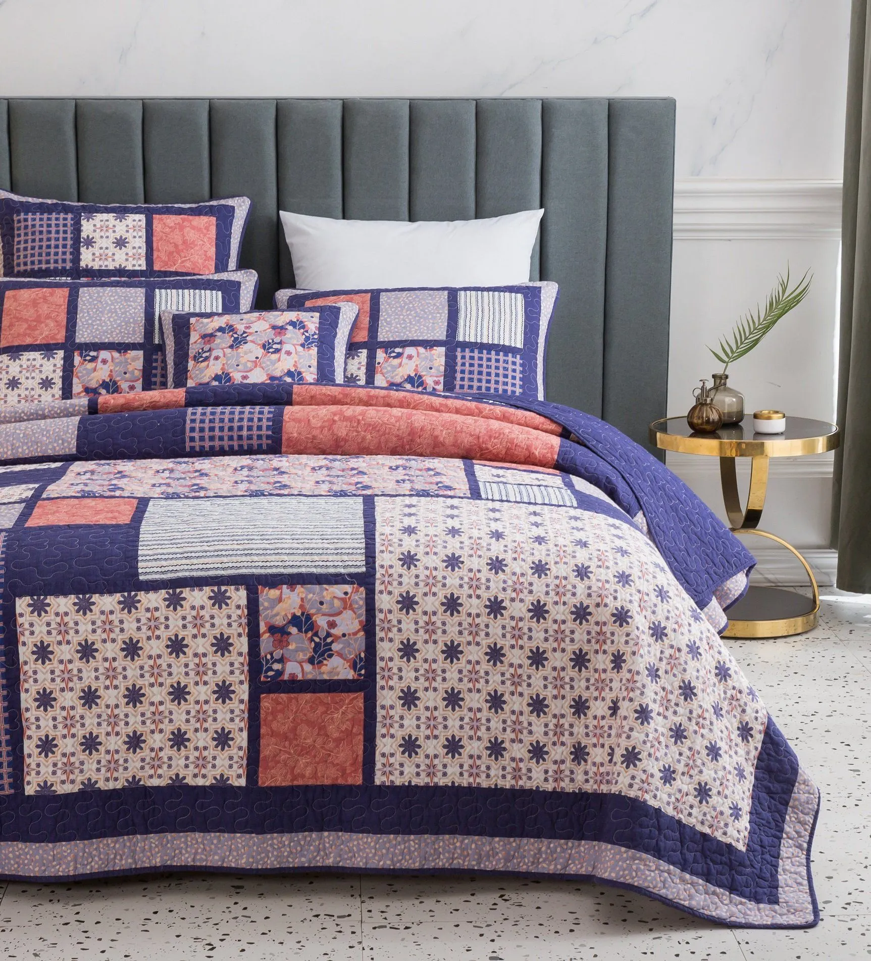DaDa Bedding Peachy Pink Floral Blossoms Plum Purple Patchwork Quilted Bedspread Set - Designed in USA (JHW877) sold by Zulily product image thumbnail 2