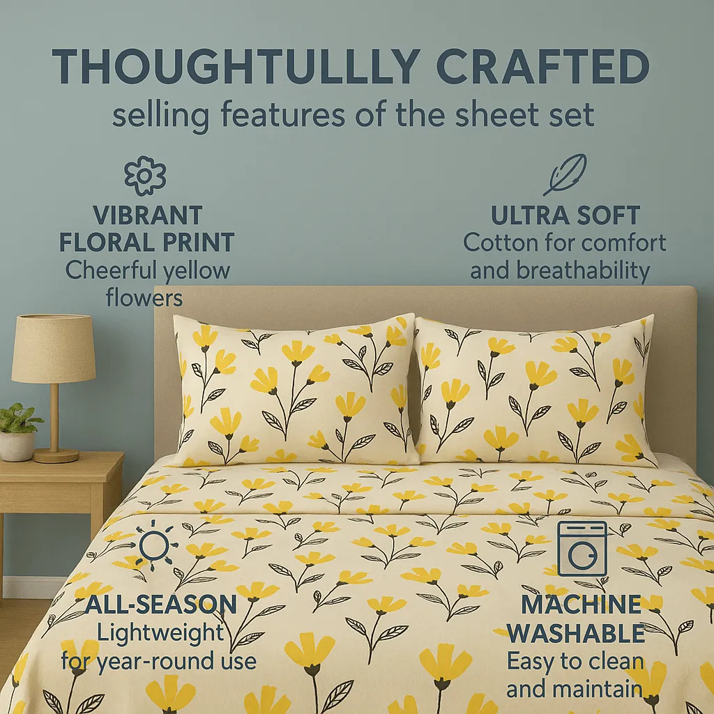 DaDa Bedding Yellow Fleur Floral Fitted and Flat Sheet Set sold by Zulily product image thumbnail 2