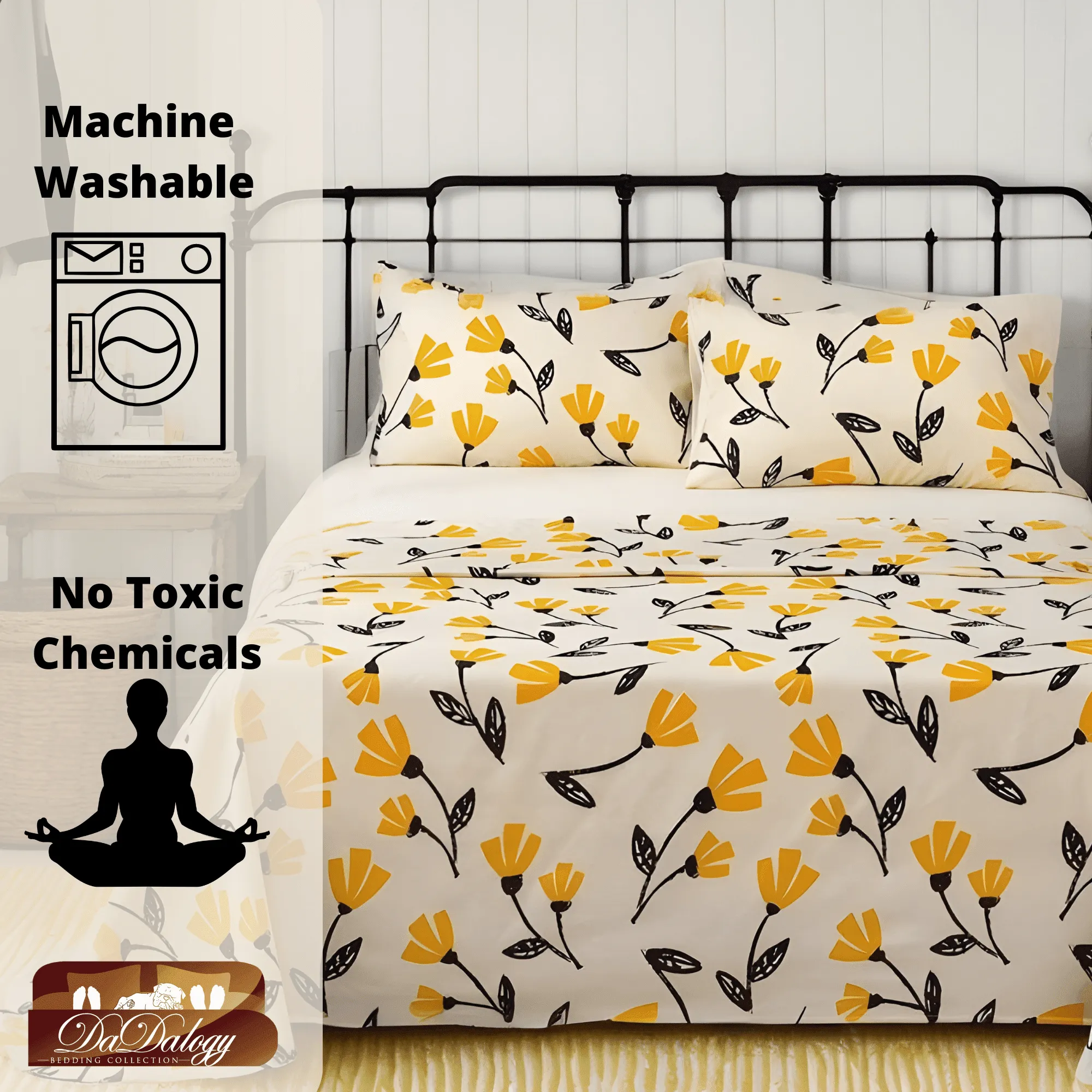 DaDa Bedding Yellow Fleur Floral Fitted and Flat Sheet Set sold by Zulily product image thumbnail 3