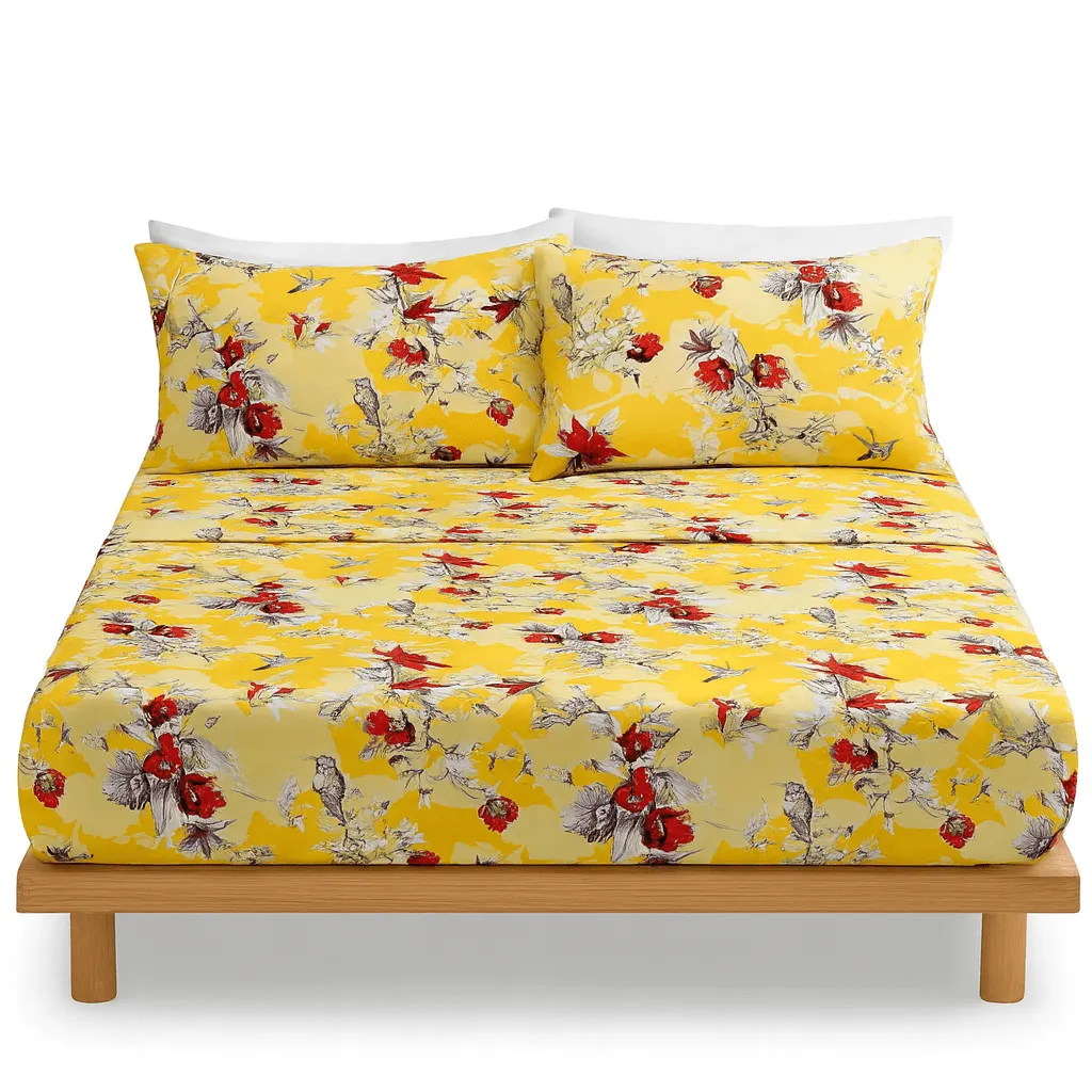 DaDa Bedding Sunshine Yellow Hummingbirds Floral Fitted & Flat Bed Sheets Set (JHW-925) sold by Zulily product image thumbnail 2